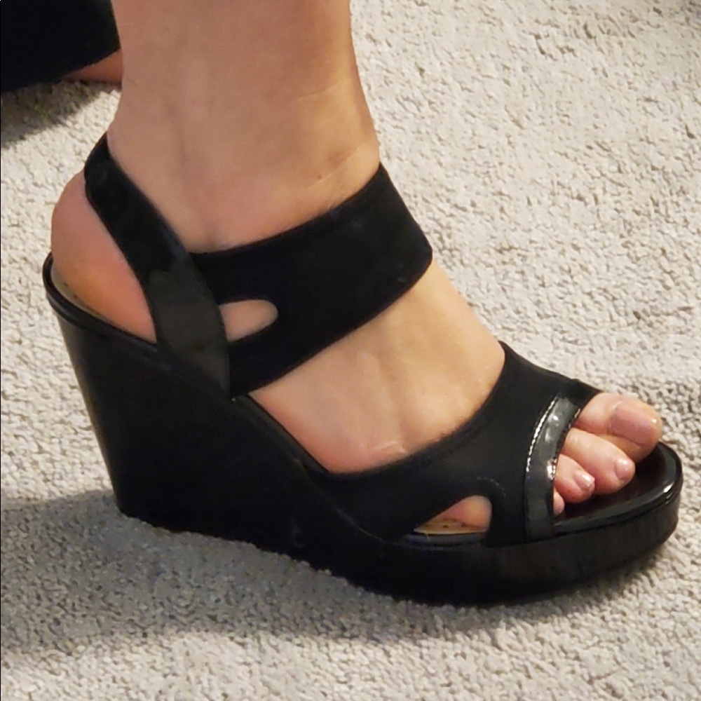 Black wedge sandals never worn